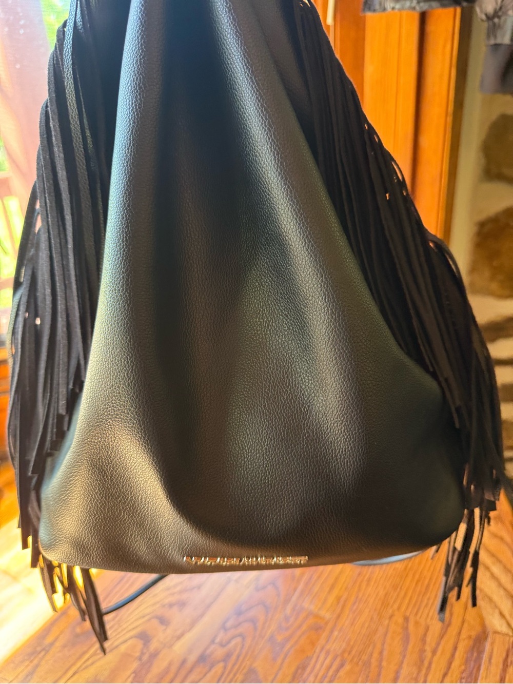 Victoria's Secret Black Fringe Drawstring Shoulder Bag - Picture 5 of 5
